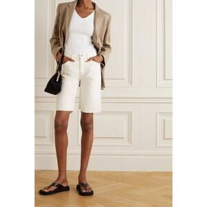 Nili Lotan Boyfriend Bermuda Shorts in Cream Wash Raw Hem Size 27 NWT